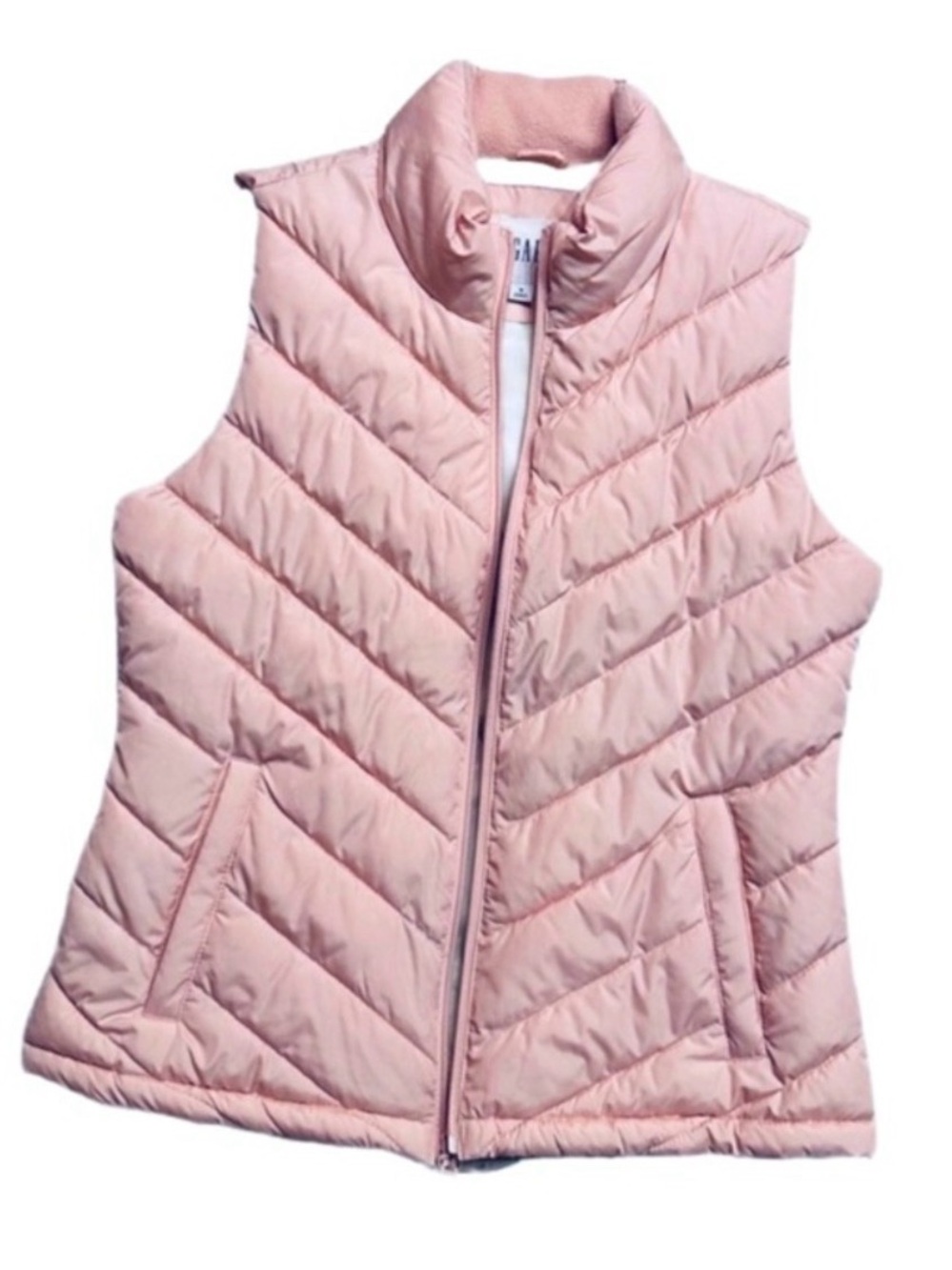 GAP ~ Light Pink Quilted Vest with Pockets Fleece Lined Collar size M